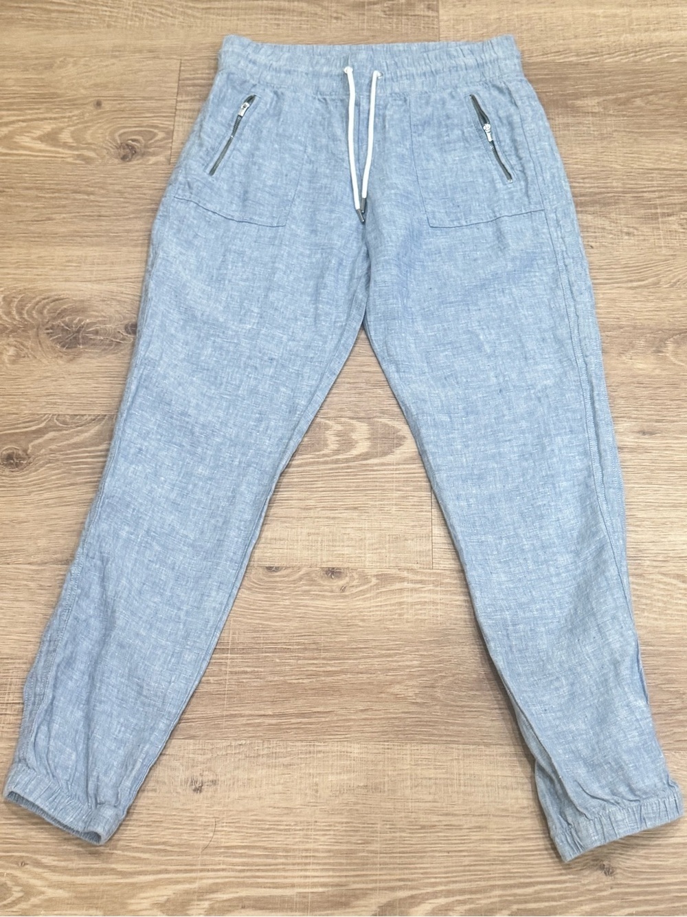 Athleta Cabo Linen Jogger Pants Blue Chambray 100% Linen Women’s 8 Tall